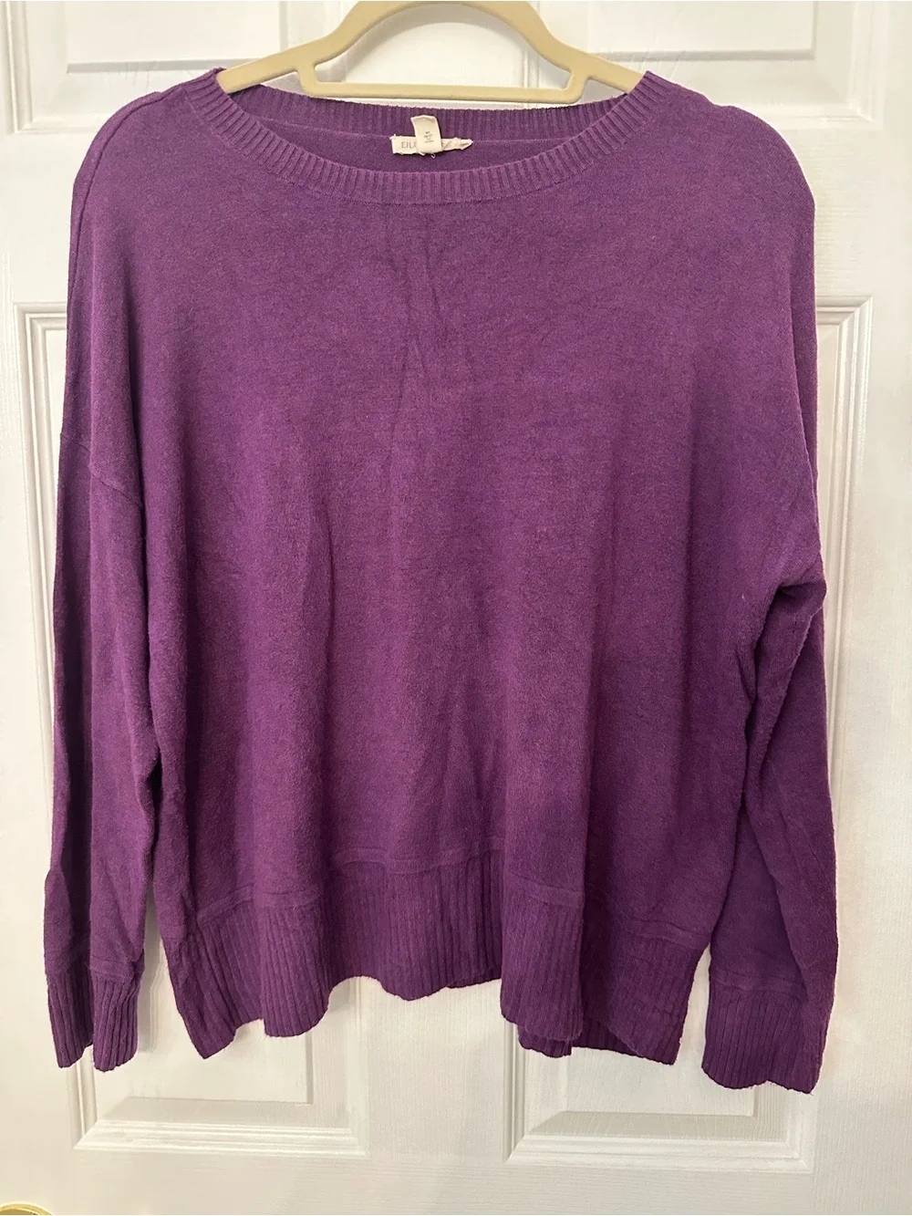 Eileen Fisher Purple Scoop Neck Relaxed Knit Sweater